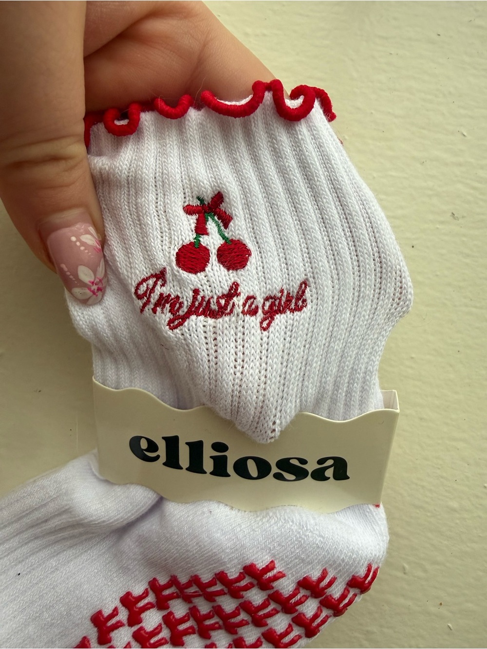 Elliosa White Women's Socks with Red Cherry Detail - Picture 2 of 2